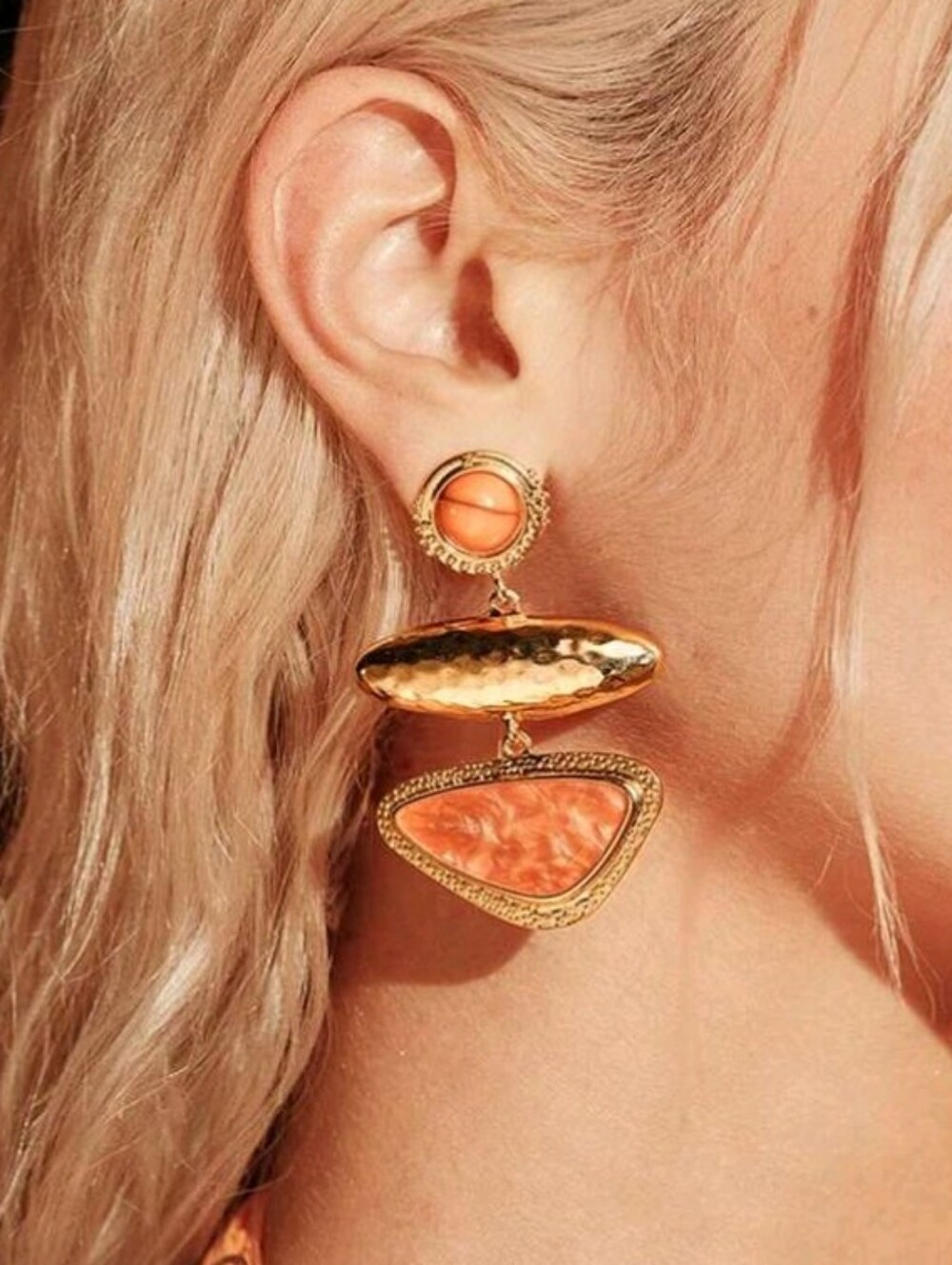 NEW! Gold and Coral Drop Statement Post Earrings - Women Jewelry